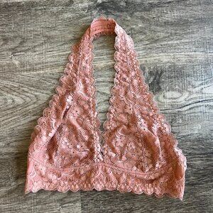 Peachy Pink Lace Halter Bralette